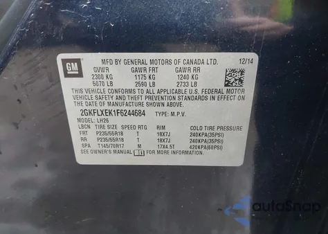 2015 GMC Terrain Slt-1 z USA, uszkodzony, nr VIN 2GKFLXEK1F6244684